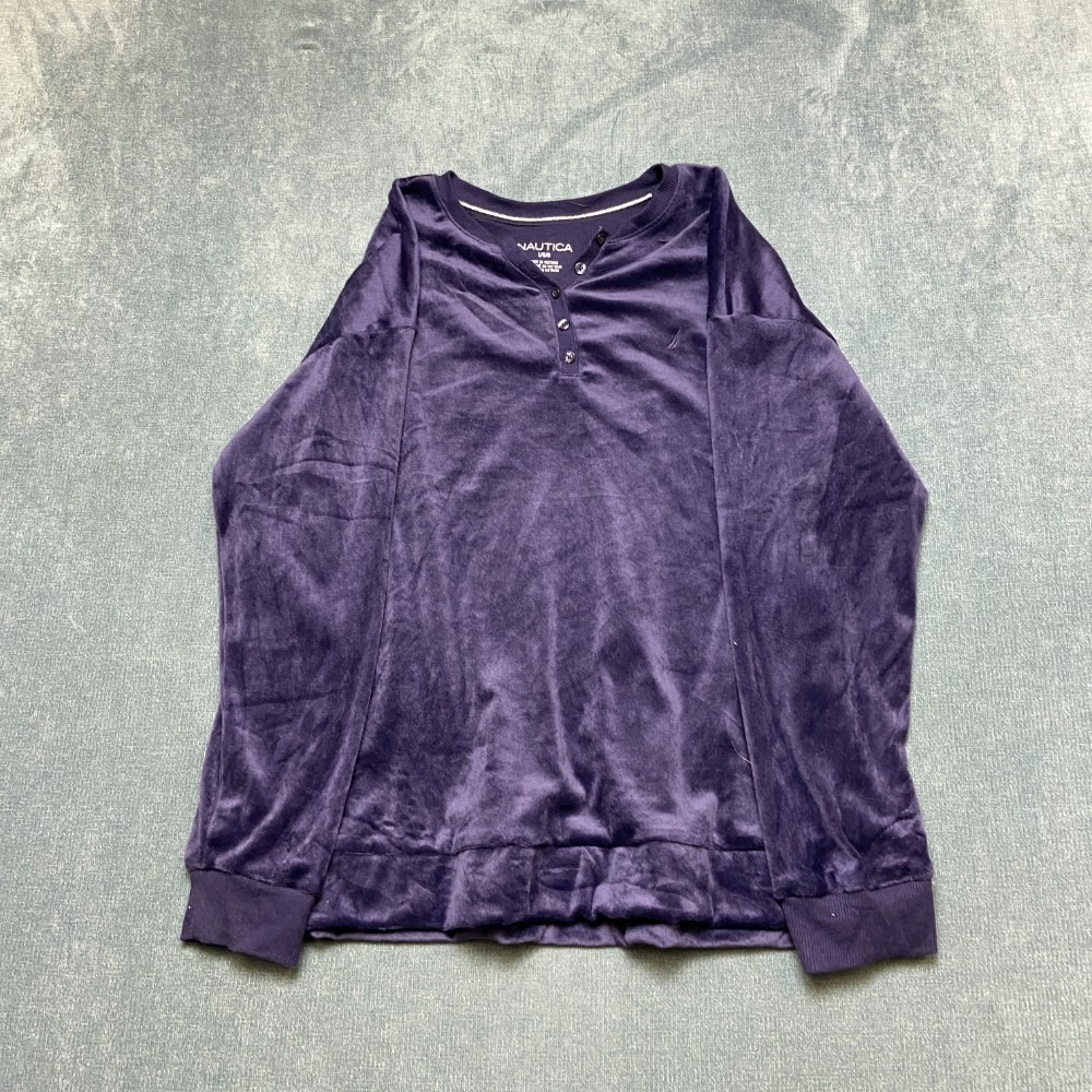 Nautica Velvet Sleepwear Pajama Top Womens Large Purple Henley Neck Winter Cozy